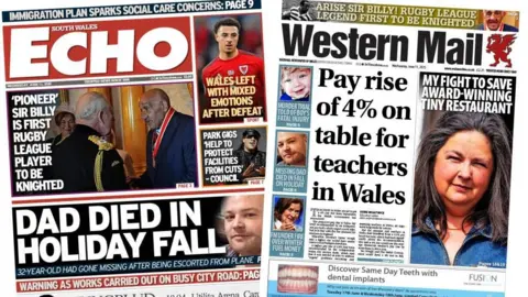 South Wales Echo and Western Mail front pages