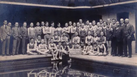 Bramley Baths A historic black and white image of swimmers