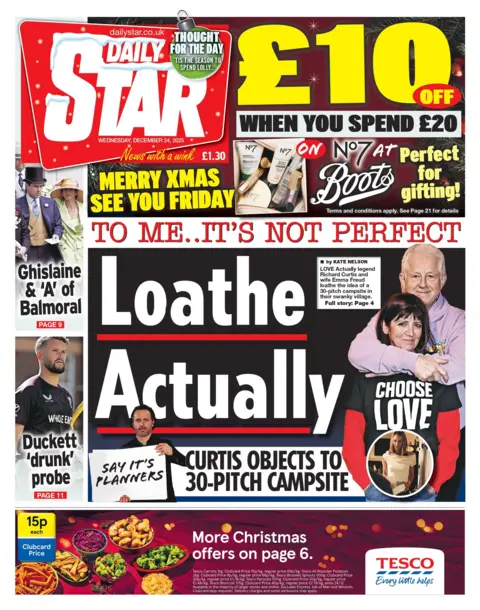  Loathe actually" reads the headline on the front page of the Daily Star.