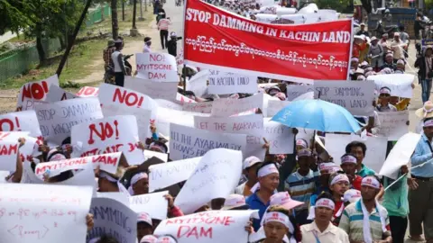 Getty Images protestors against the dam in April 2019