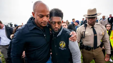 EPA Maryland Governor Wes Moore embraces Baltimore Mayor Brandon Scott