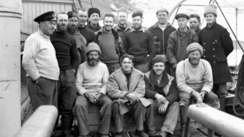 BAS Members of Operation Tabarin were photographed on board the SS Eagle in 1944