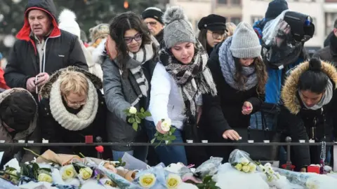 AFP Hundreds gathered in Strasbourg to honour the victims on Sunday
