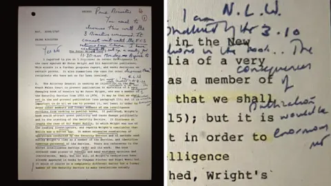 National Archive A split image composite of a note from Margaret Thatcher