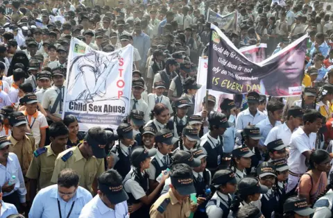 Getty Images A protest against child sexual abuse in India