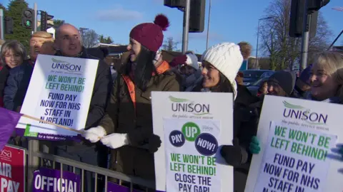 Unison health workers at a picket line at Altnagelvin Hospital in Londonderry