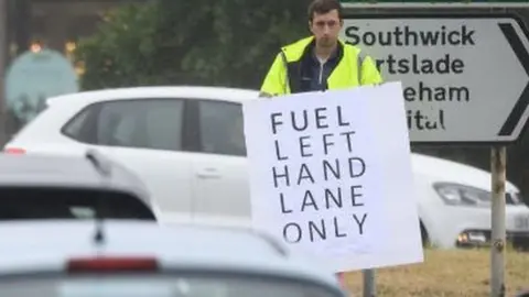 Cars queuing for fuel in Brighton on Saturday