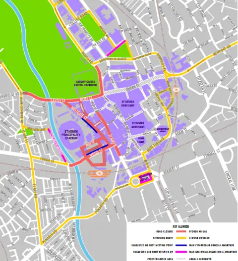 Principality Stadium Map of road closures in Cardiff for Ed Sheeran concerts