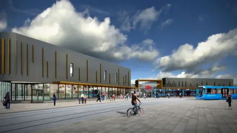 Midland Metro Alliance Artist's impression of the tram at Wolverhampton train station