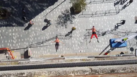 Pirates of the Carabina Artists going down the Hat Factory