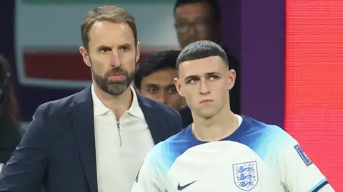 England manager Gareth Southgate and attacking midfielder Phil Foden