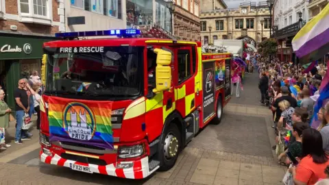BBC/Jake Zuckerman Lincoln Pride fire engine