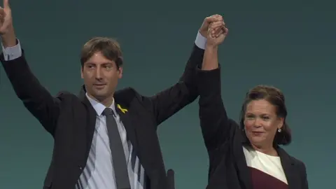 RTÉ Jordi Sole and Mary Lou McDonald at Sinn Féin's 2017 party conference