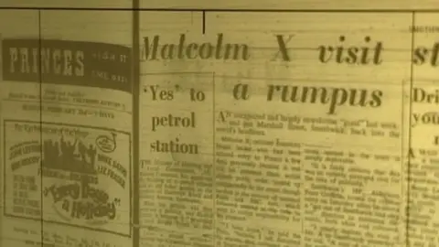 Newspaper detailing Malcolm X's visit