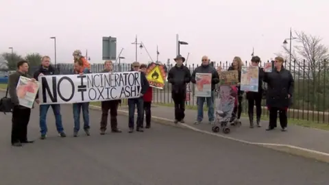 BBC Protestors opposed to the incinerator in Barry