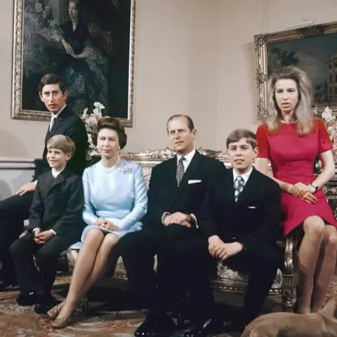 PA Prince of Wales, Prince Edward, Queen Elizabeth II, the Duke of Edinburgh, Prince Andrew, and Princess Anne at Buckingham Palace, London