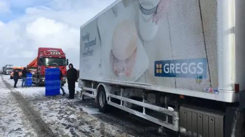 Les Goff Greggs lorry stuck on A1