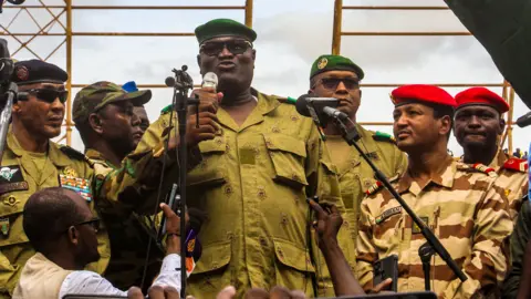 Niger's junta leaders attend a rally at a stadium in Niamey. Photo: 6 August 2023