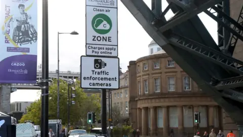 Newcastle City Council CAZ sign on Quayside in Newcastle