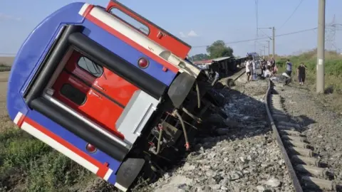 Reuters A derailed train in Turkey
