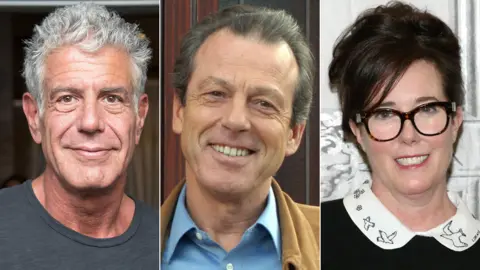 Getty Images/BBC Anthony Bourdain, Leslie Grantham and Kate Spade