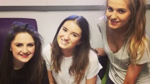 TEENAGE CANCER TRUST Aggie (left) at her first chemotherapy treatment, with friends