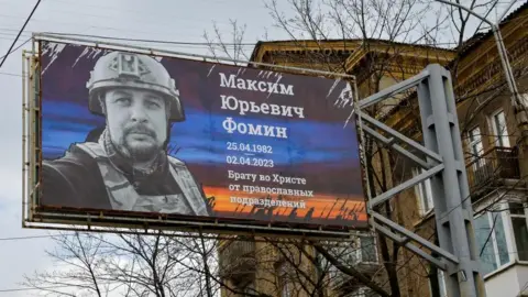 Reuters A billboard in the occupied Ukrainian city of Donetsk, paying tribute to war correspondent Vladlen Tatarsky