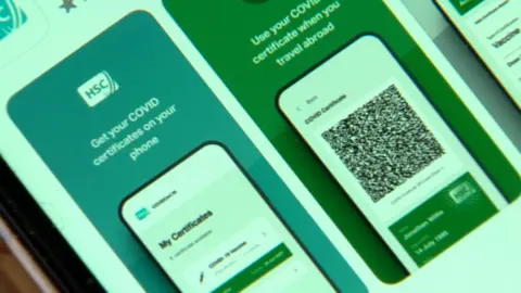 The CovidCertNI app on a mobile phone