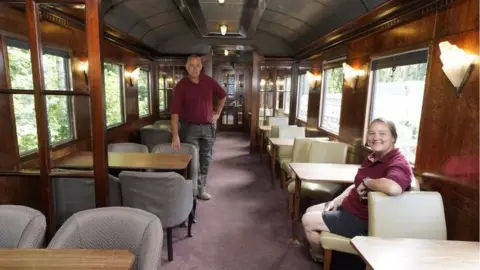 PA Media The interior of the replica French steam train