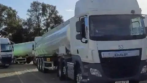 Video shows part of the government's reserve tanker fleet setting off to help refuel forecourts.