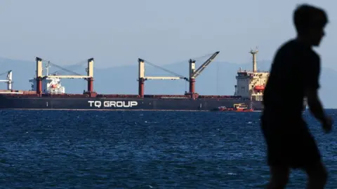 EPA The Turkey flagged TQ Samsunhe, the last grain ship that left a Ukrainian port since Russia exit the Grain Corridor Agreement one day earlier, is seen in the Marmara Sea, in Istanbul, Turkey, 18 July 2023