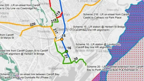 Transport for Wales Transport for Wales map of planned Metro lines in Cardiff