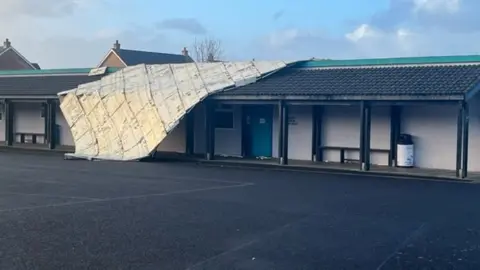 North Coast Integrated College Roof hanging off classroom