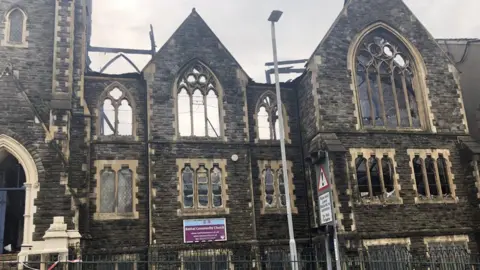 The fire-damaged Bethel Community Church in Newport