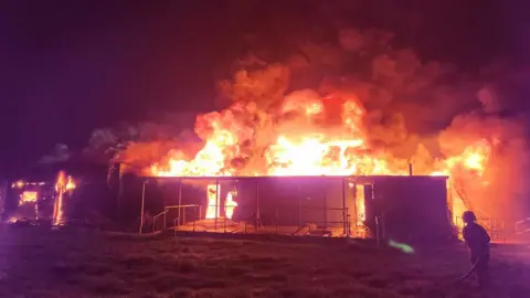 Norfolk Fire and Rescue Service Fire at the former Emerald Park Football Club, Woodfarm Lane, Gorleston