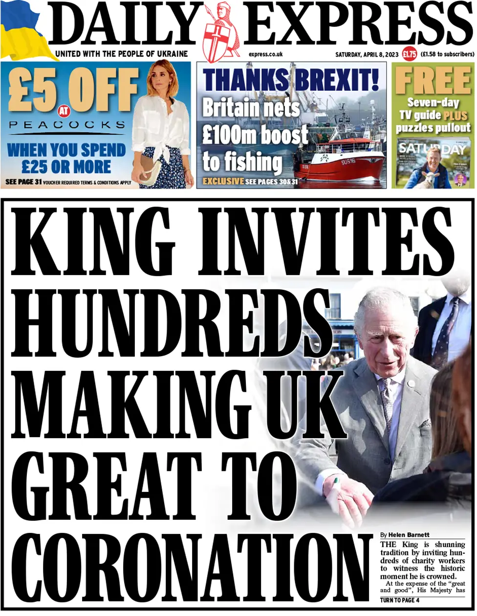 The front page of the Daily Express on Saturday