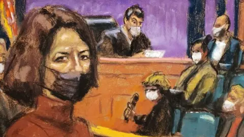 Reuters Ghislaine Maxwell sits as the guilty verdict is read in a court sketch