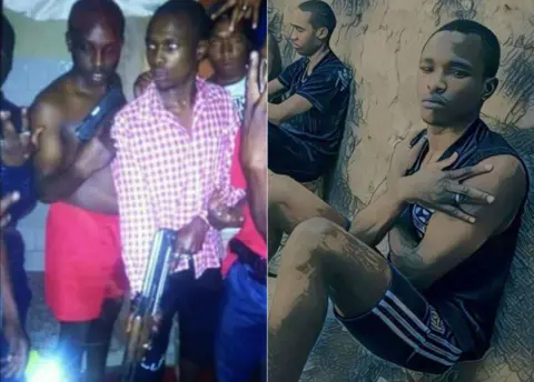 Facebook/Mwani Sparta R: Mwani Sparta, a known gangster in Kenya, who it is suspected was targeted in an extrajudicial killing L: Mwani Sparta, the checked shirt, with members of his gang