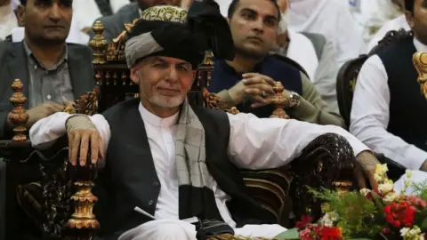 EPA President Ashraf Ghani attends a meeting during his visit to Jalalabad, Afghanistan, 1 July 2018