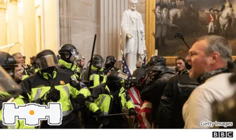 BBC Police confront protesters at the Capitol building