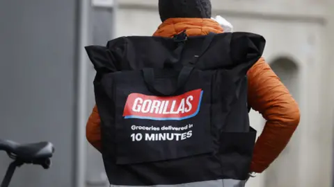 Getty Images Delivery person for Gorillas fast grocery service
