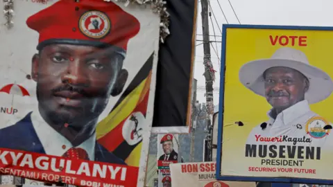 Reuters Bobi Wine and Yoweri Museveni campaign posters in Uganda - January 2021