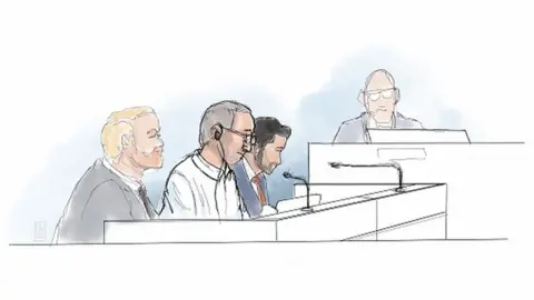 Getty Images A courtroom sketch shows Iranian defendant Hamid Nouri sitting in the District Court of Stockholm