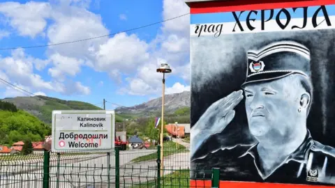 AFP Mladic poster in Kalinovik, Republika Srpska, 22 May 21