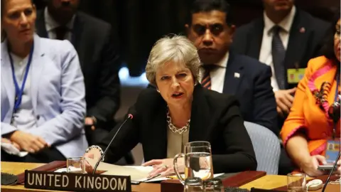 Getty Images Theresa May speaks at a UN Security Council Meeting in New York