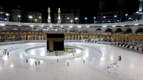 AFP The Kaaba in Mecca's Great Mosque stands largely empty