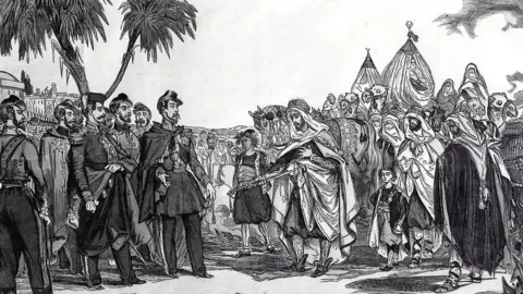 Getty Images A art's drawing showing the surrender of Emir Abdelkader in 1847