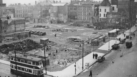 Getty Images Bomb damage in Belfast during World War II