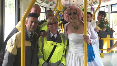 TfGM Kat Mulhall with Metrolink staff