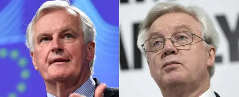 AFP EU's Michel Barnier (L) and UK's David Davis